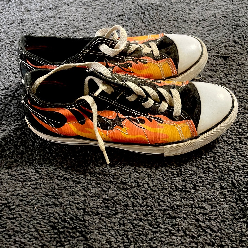 Converse All Star Black and Orange Flame Sneakers size 3Y